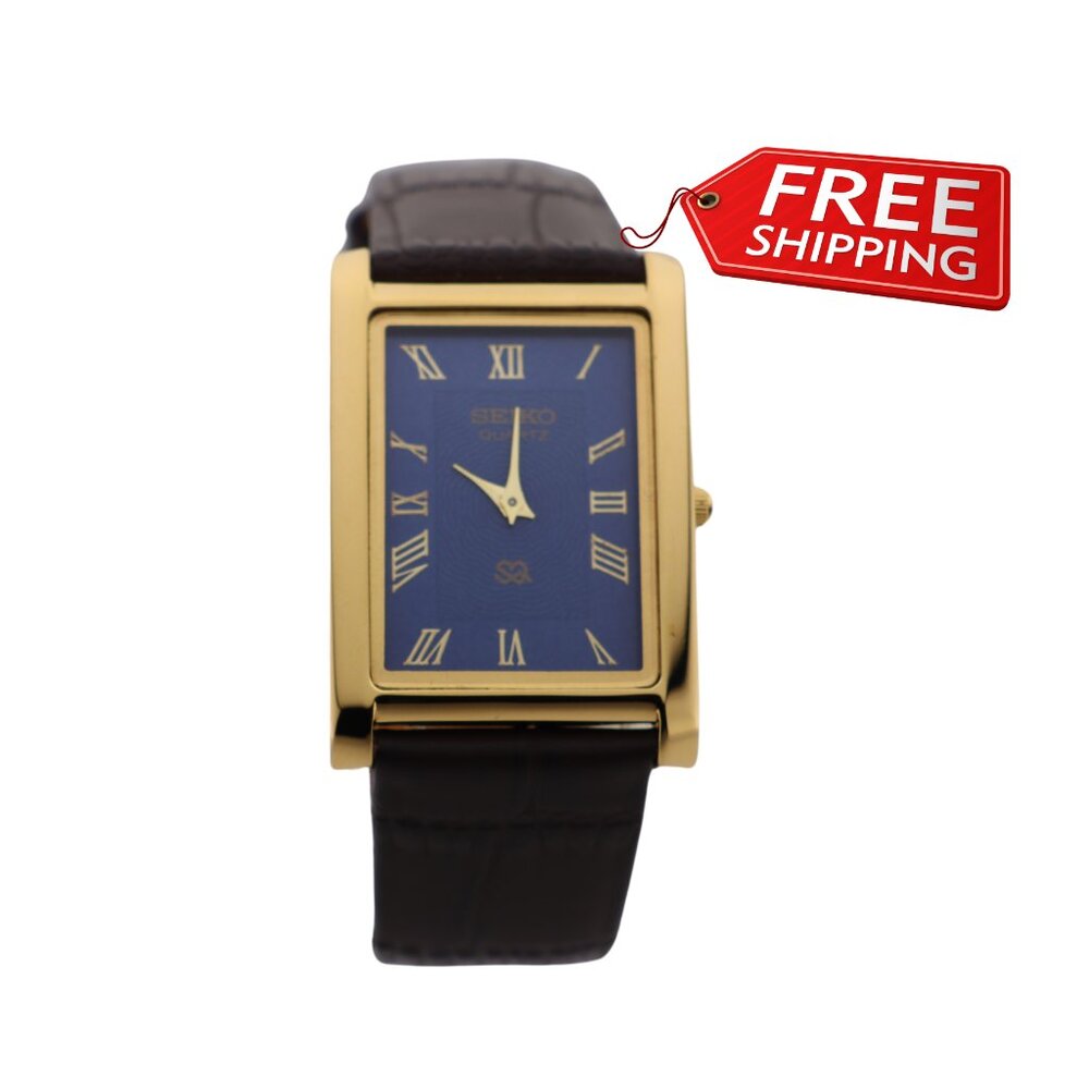 Seiko Slim Vintage Quartz Men's Wrist Watch Blue Dial with new Dark Brown Strap